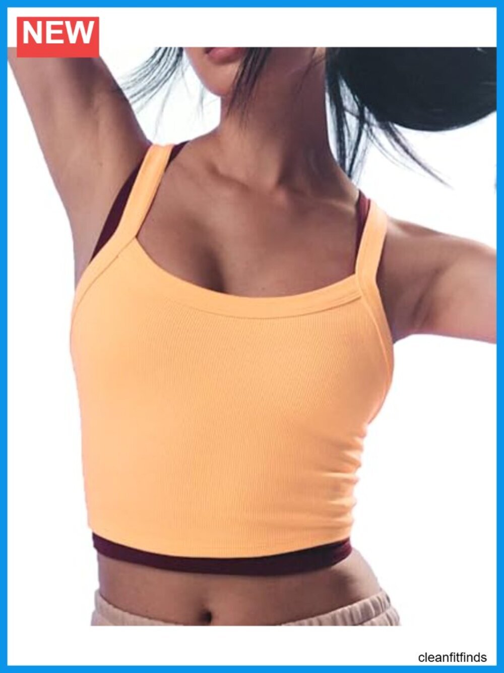 Ribbed Seamless Crop Tank Top Athletic Scoop Neck Cami Workout
